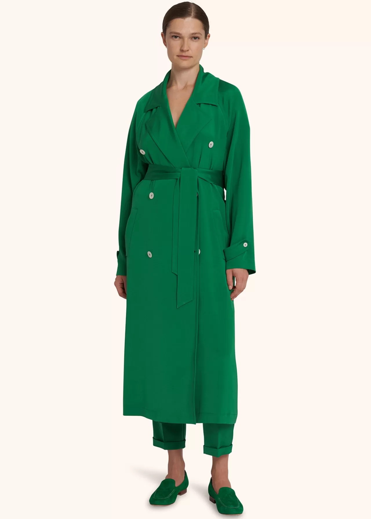 Sale Kiton Coat Silk Emerald Green