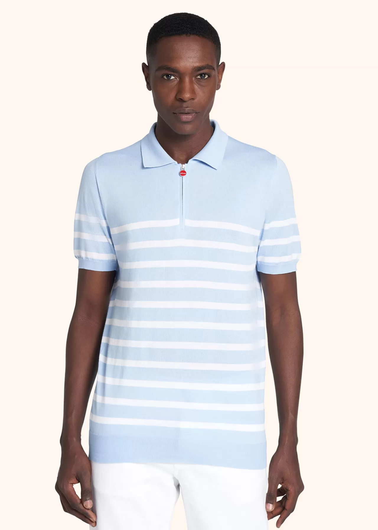 Cheap Kiton Jersey Poloshirt Cotton Sky/White