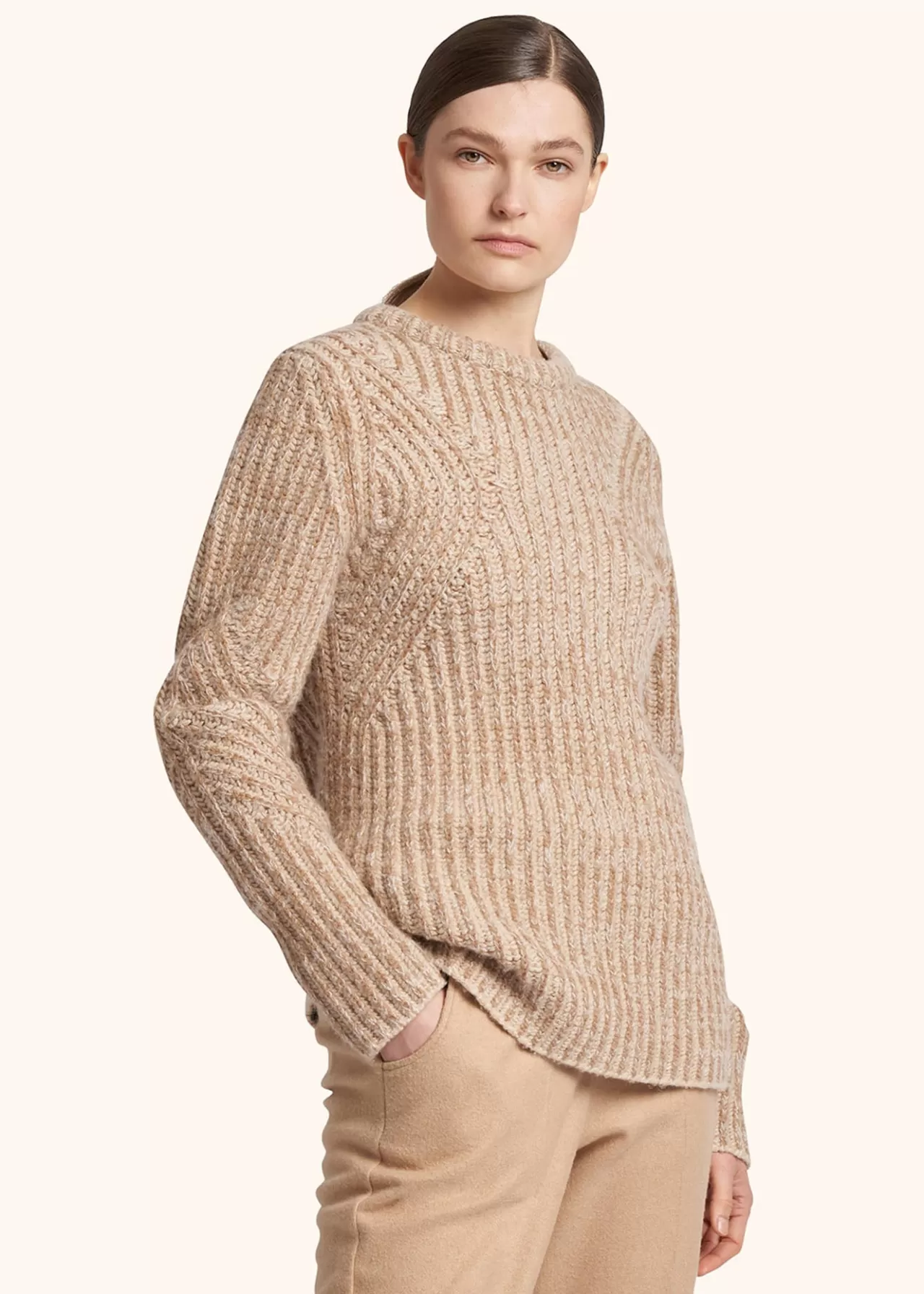 Cheap Kiton Jersey Round Neck Camel Beige