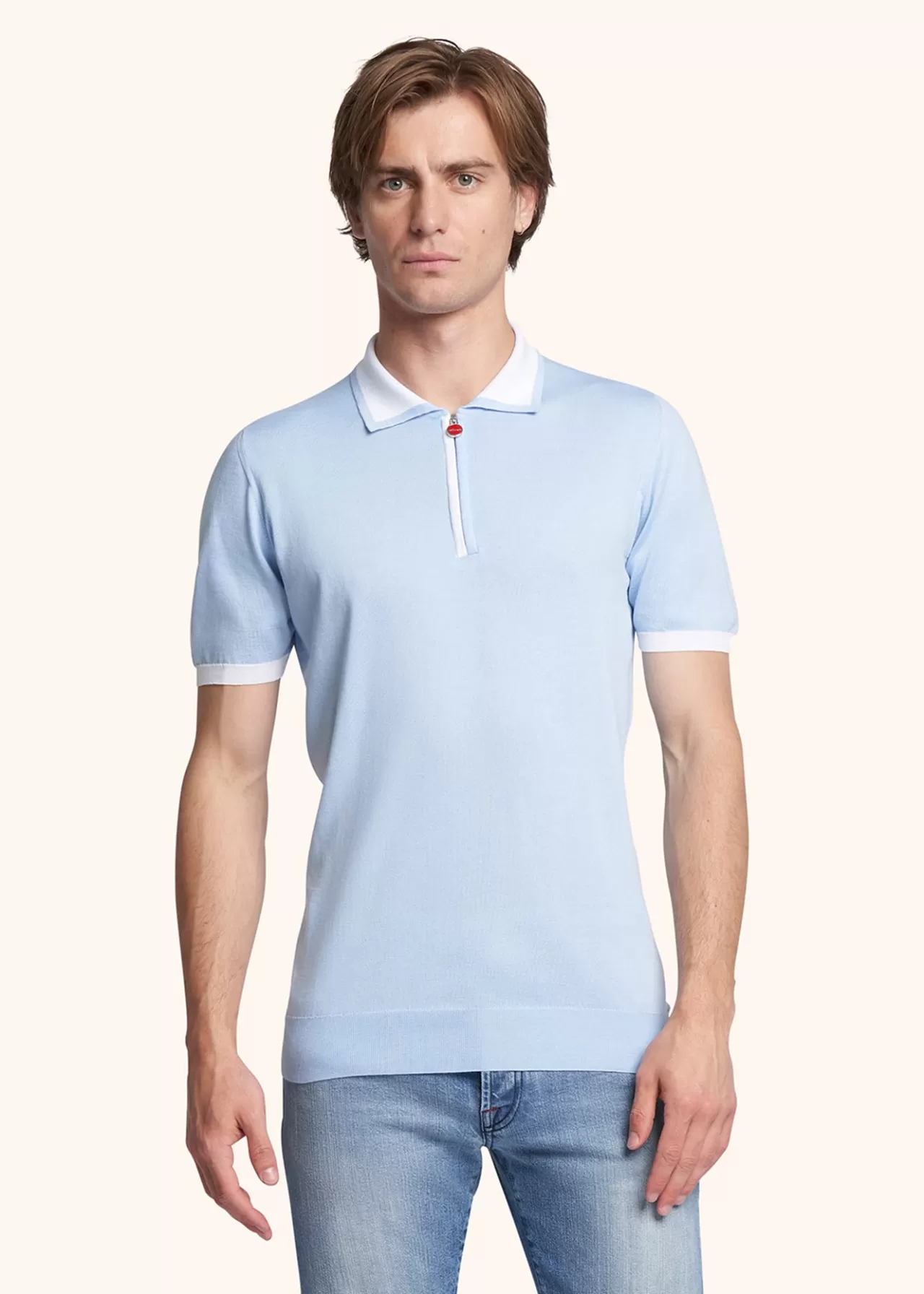 Online Kiton Poloshirt Cotton Sky/White