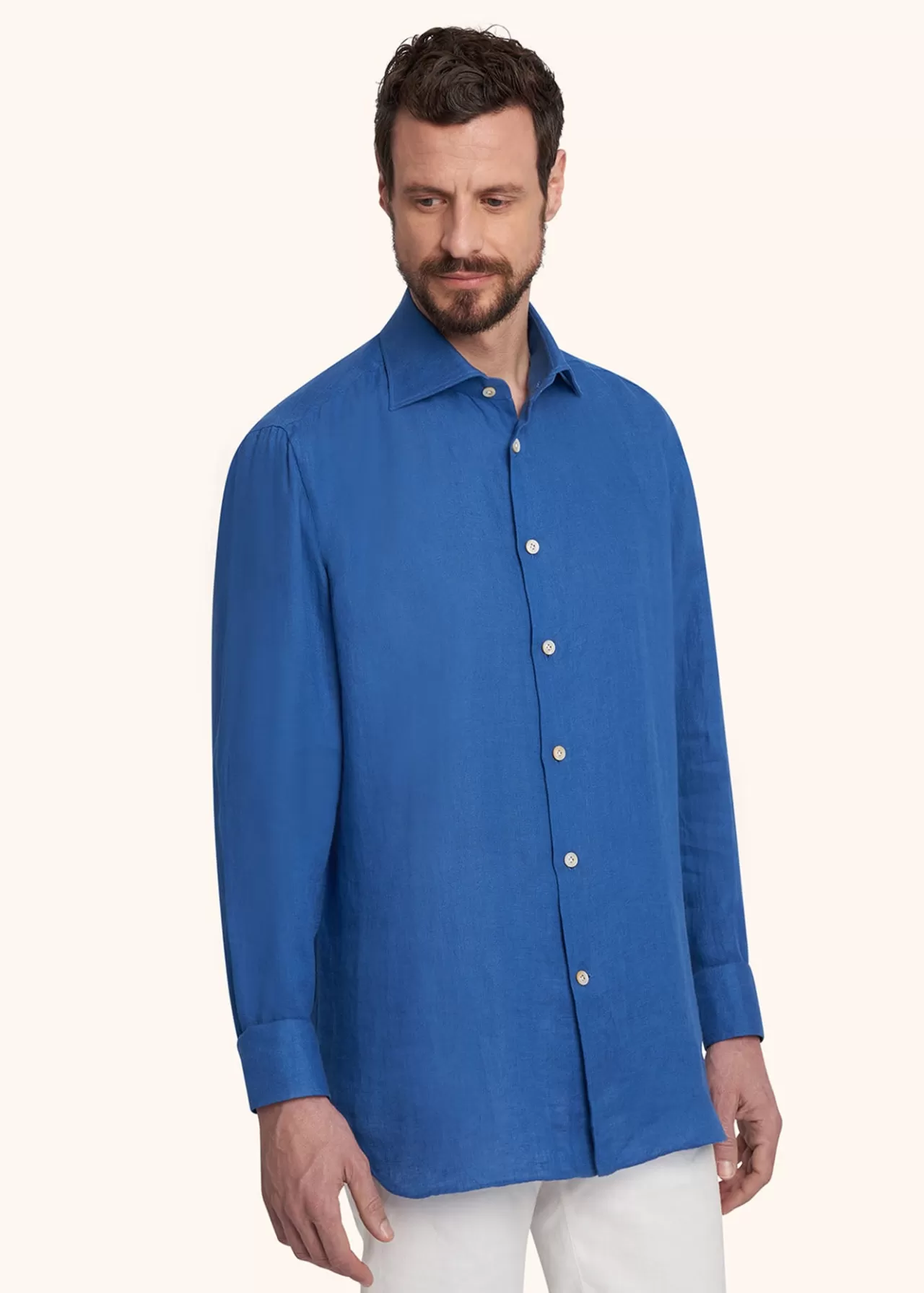 Outlet Kiton Shirt Linen Cornflower Blue