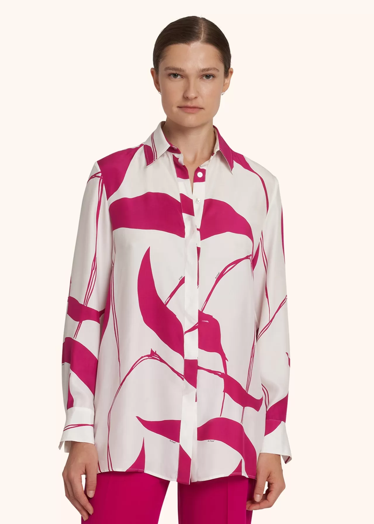 Discount Kiton Shirt Silk White/Fuchsia