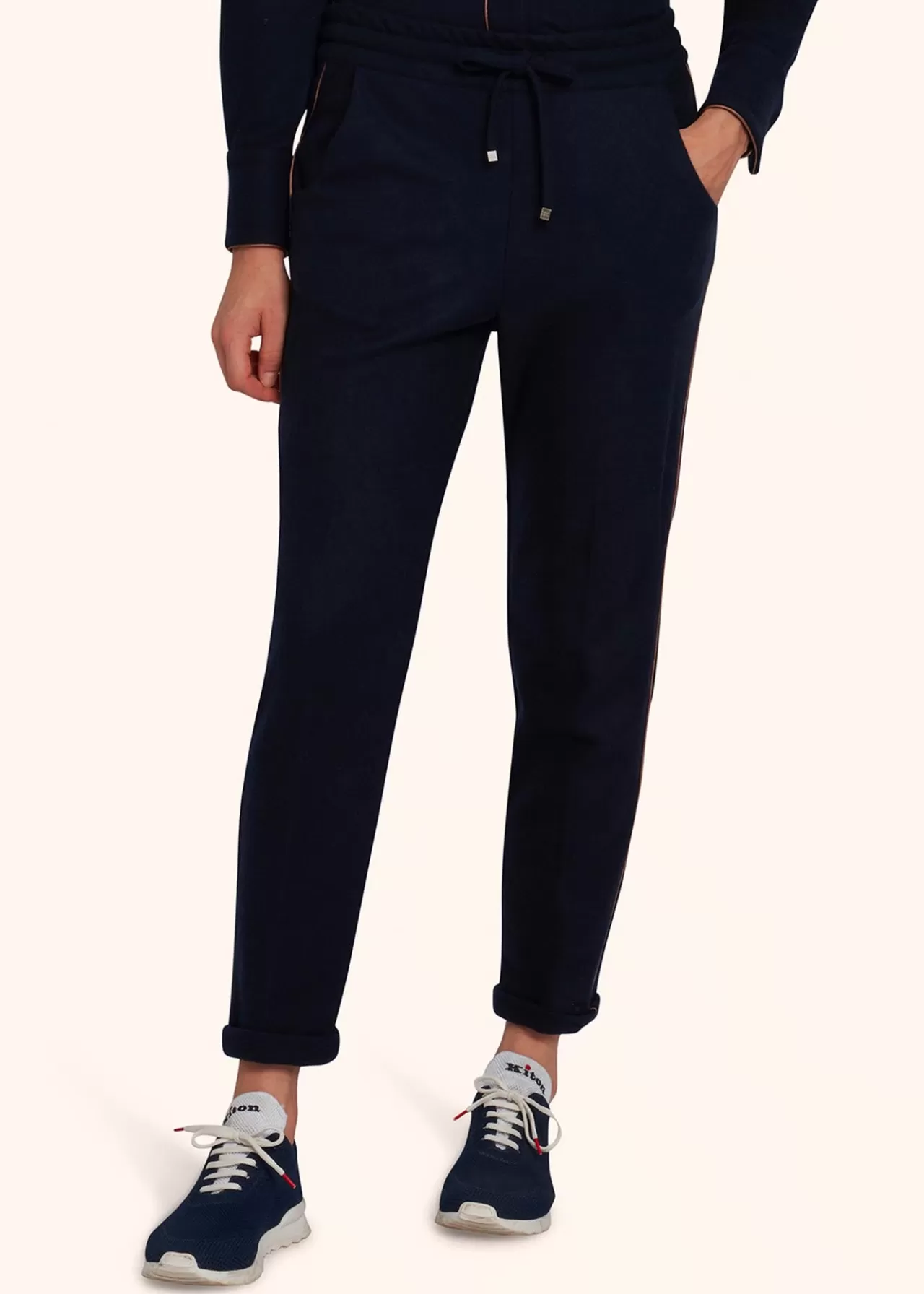 Shop Kiton Trousers Cashmere Navy Blue