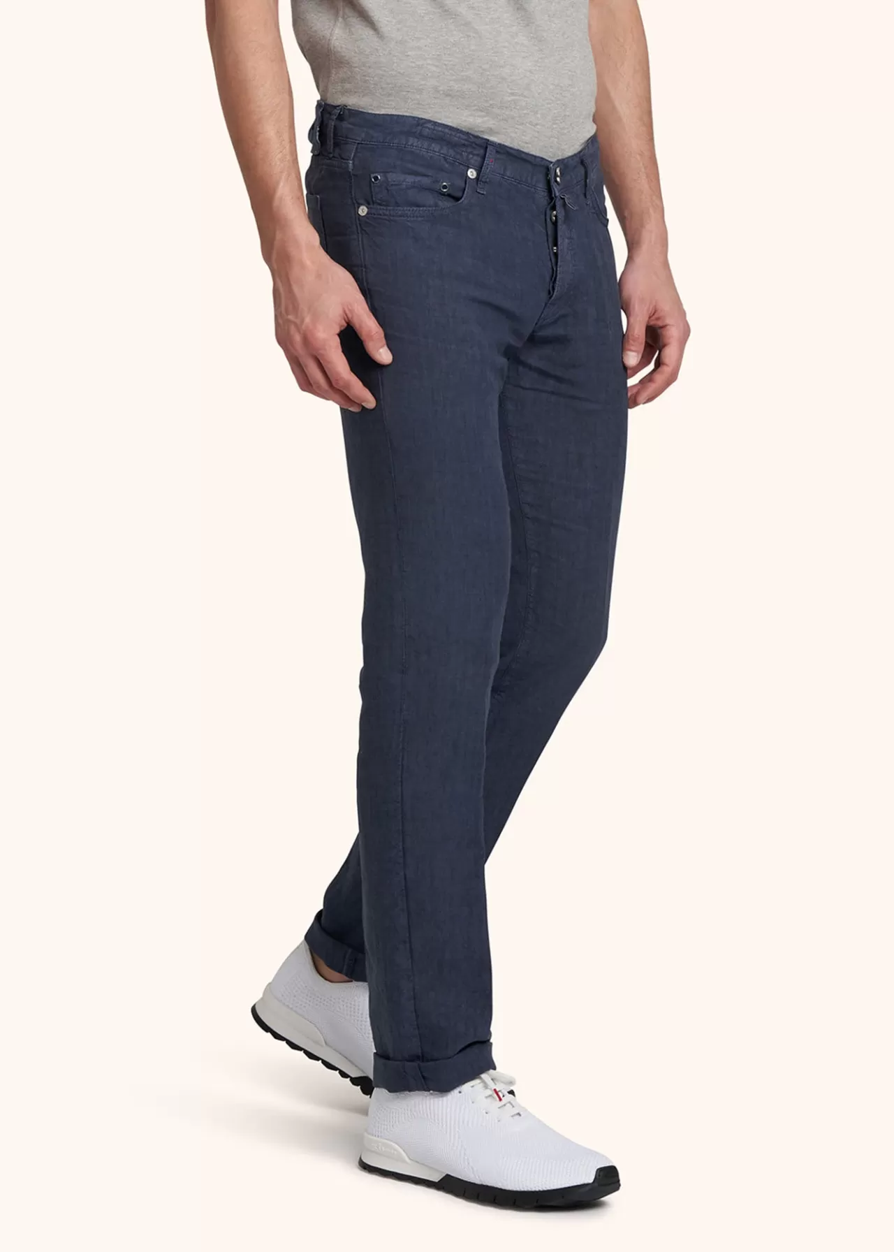 Shop Kiton Trousers Linen Avio