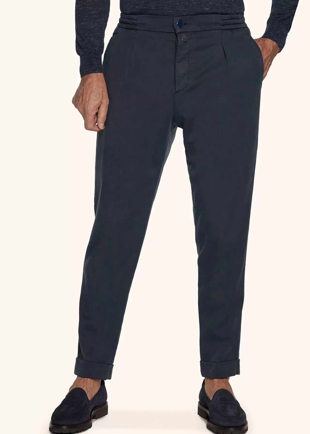 Fashion Kiton Trousers Lyocell Navy Blue